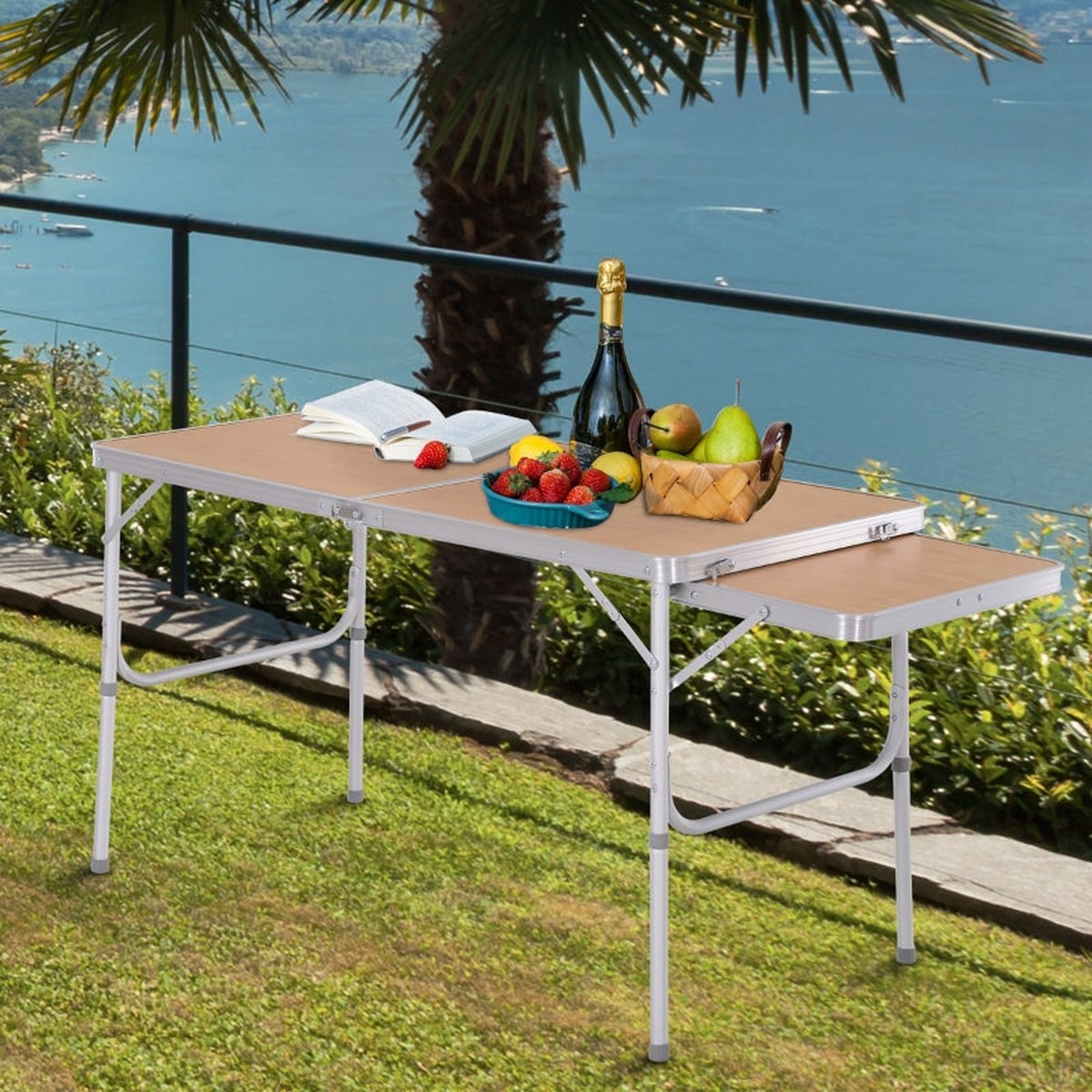 Aluminium 4ft Folding Portable Outdoor Table Silver/MDF-Top