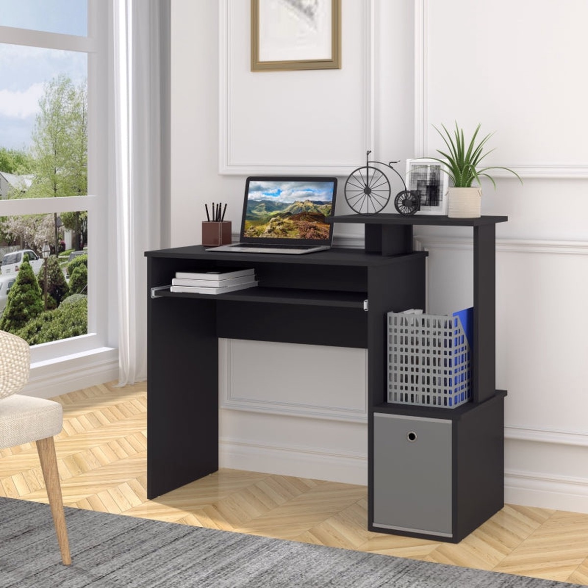 Computer Desk Sliding Keyboard Tray Storage Drawer Shelf Black