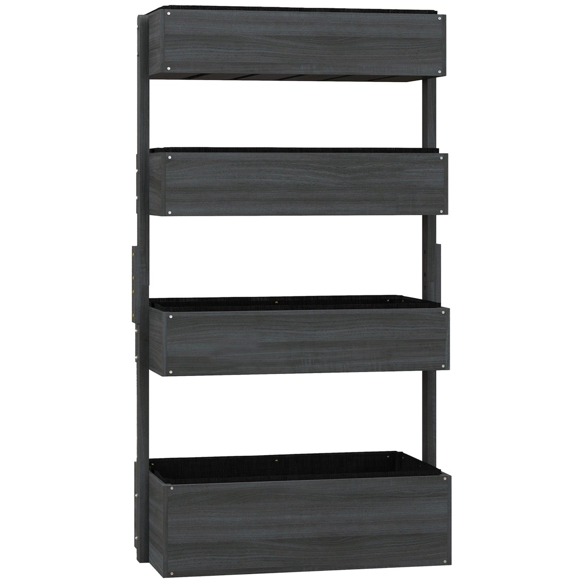 Four-Tier Basket Plant Stand with Wood Structure - Grey