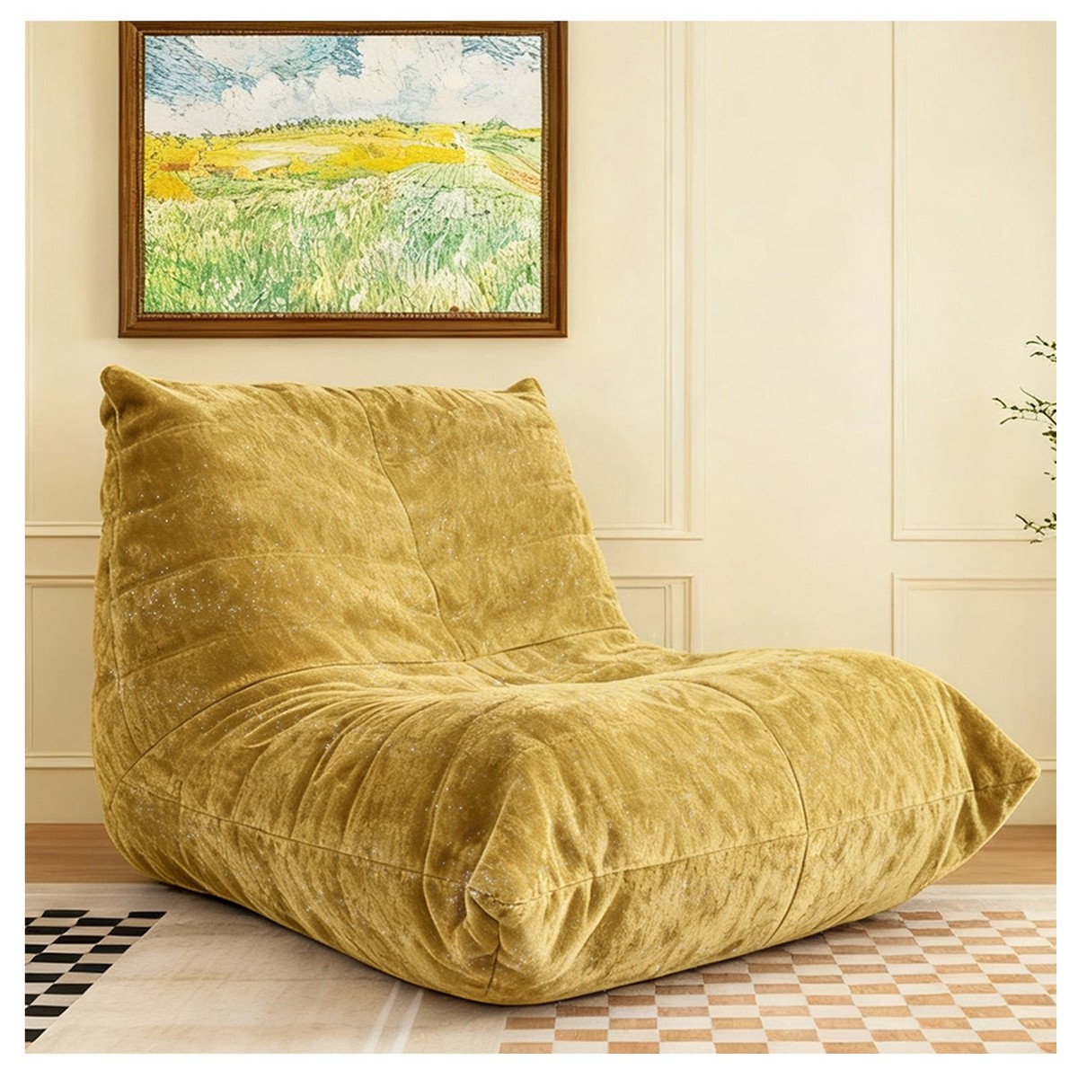 Luxury Silver Thread Chenille Bean Bag Lazy Sofa - Neck Lumbar Hip Support, Stain-Resistant, Non-Slip - Chenille