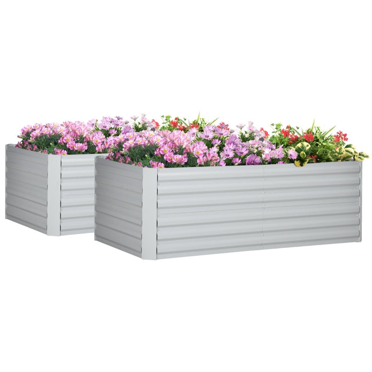 Set of 2 Raised Beds for Garden Galvanised Steel Outdoor Planters, Light Grey