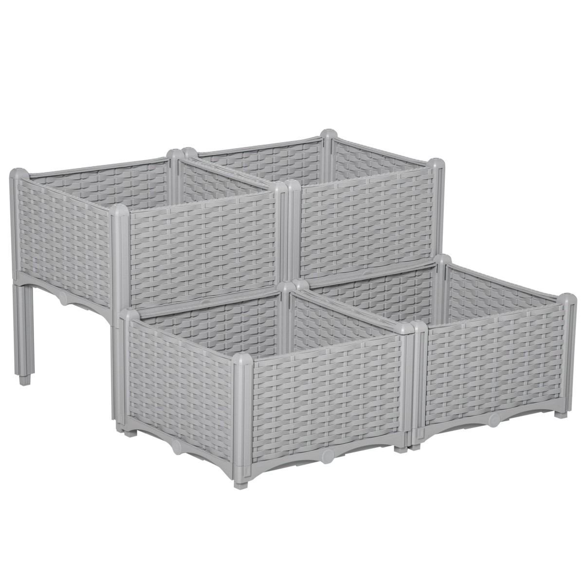 Set of 4 Garden Raised Bed Elevated Plant Planter Box PP, Grey