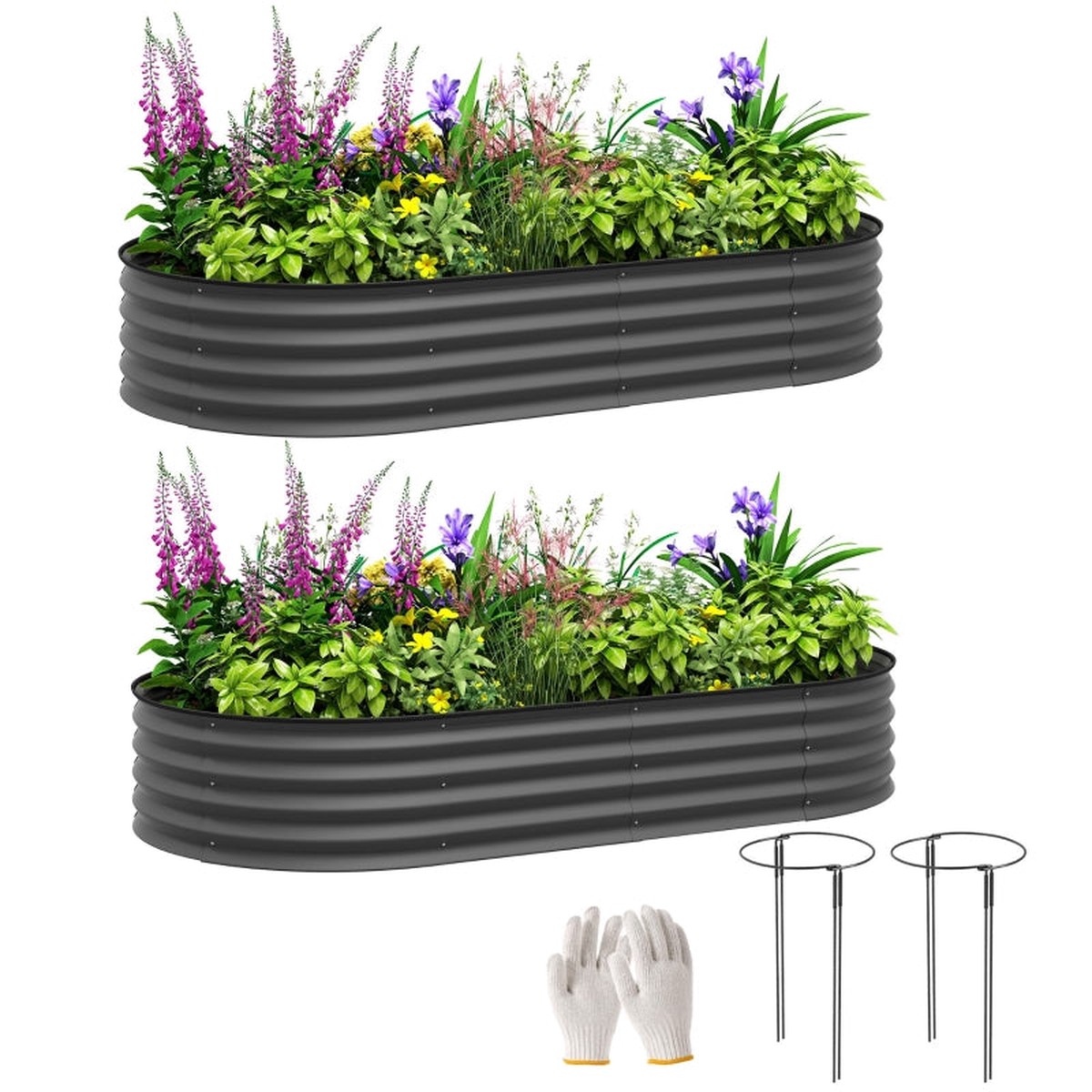 Set of Two Planters 181 x 93cm Steel Dark Grey