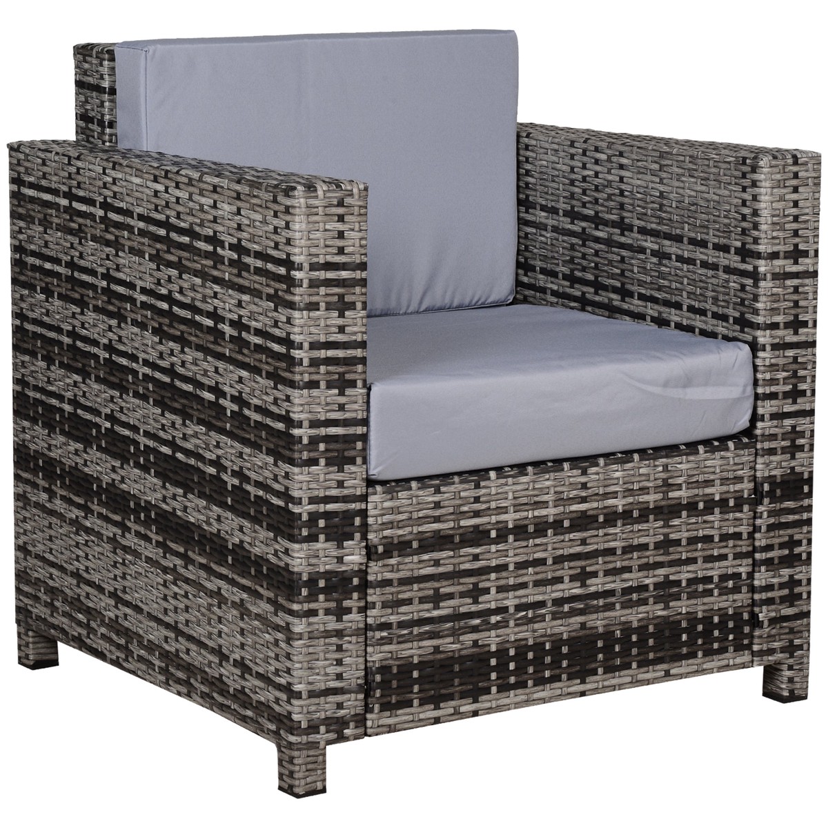 Single Seater Rattan Chair Sofa, 10cm Thick Cushion All-Weather PE Wicker Armchair, Grey