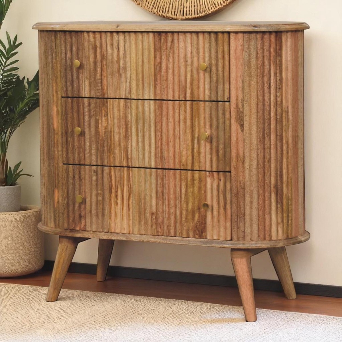 Solid Wood Soba Nordic Chest 3 Drawers Nordic Legs, Brown