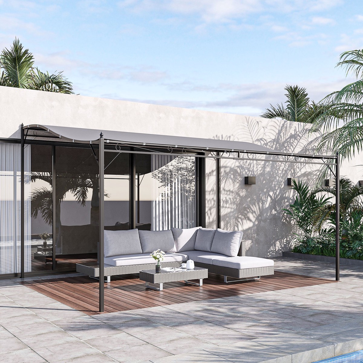 4 x 3 Meters Canopy Wall Gazebo Shelter Metal, Grey