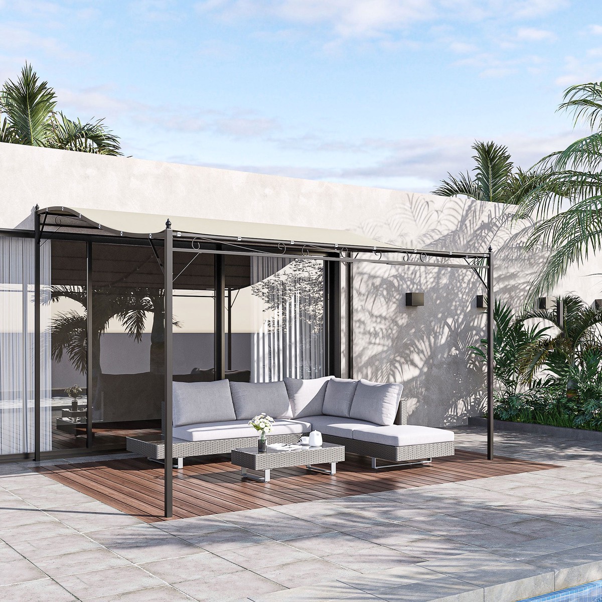 Wall Mounted Garden Porch 3x3m Cream White/Metal