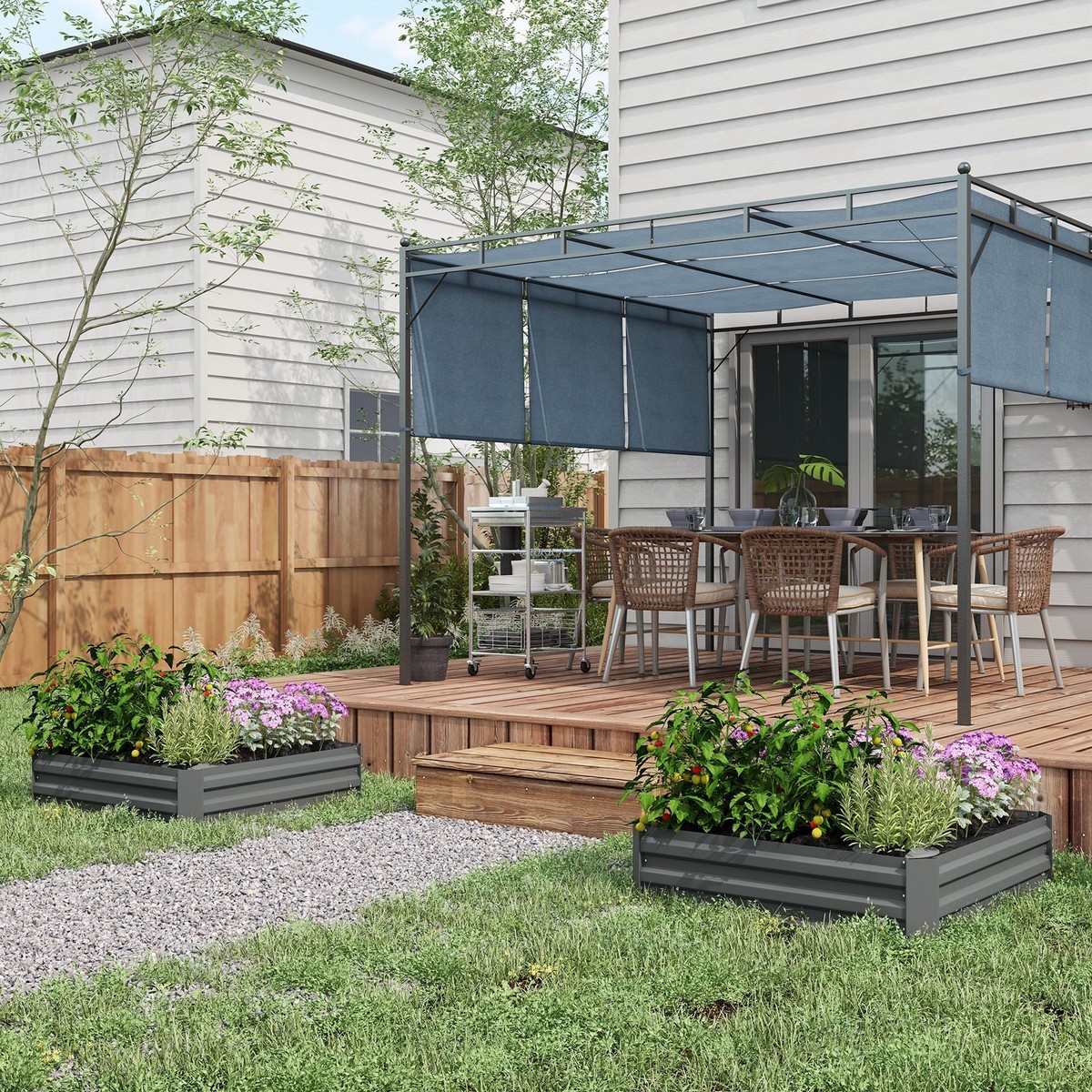 291L Raised Garden Bed, Elevated Galvanised Planter Box for Flowers, Herbs, Dark Grey