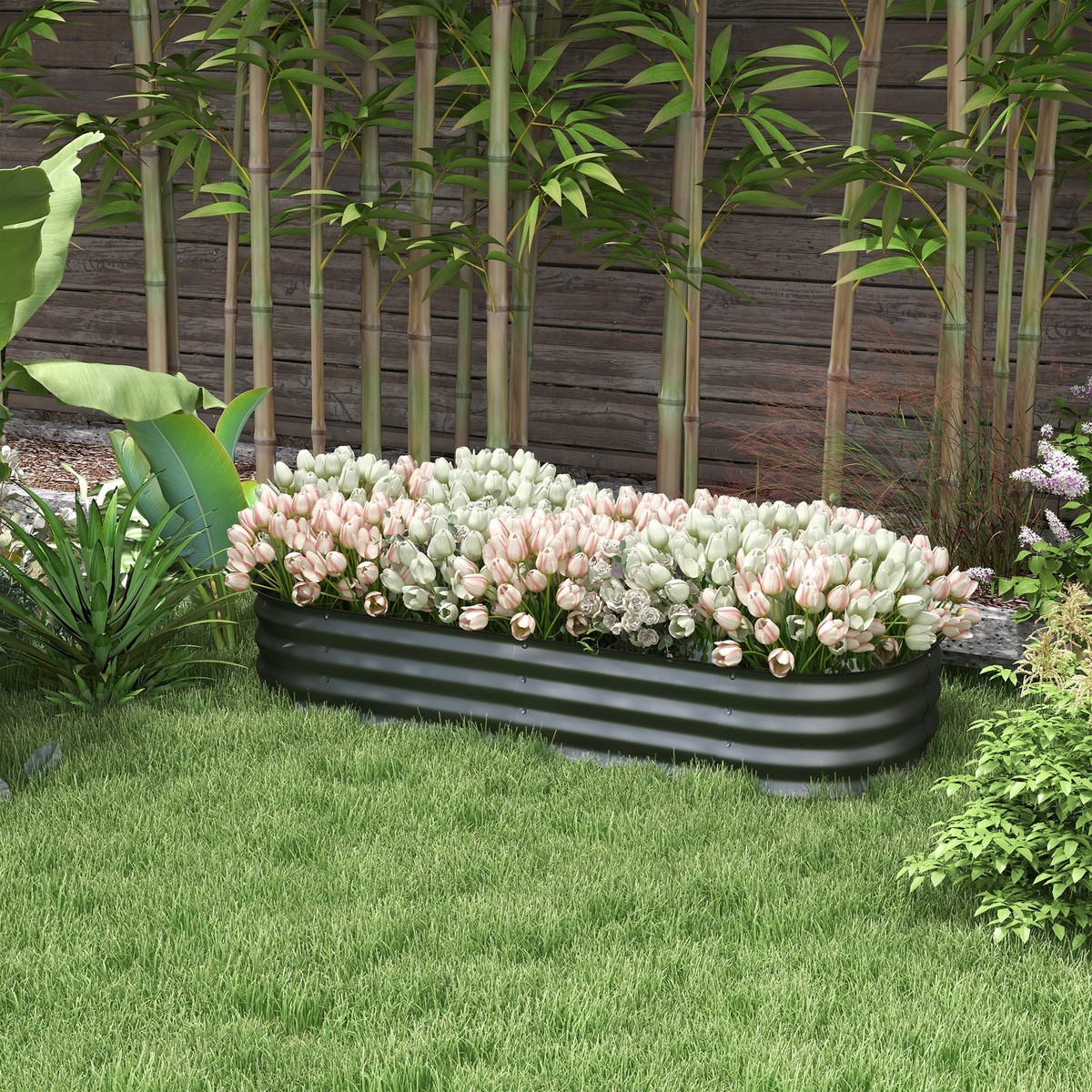 Galvanised Raised Garden Bed, Metal Planter Box, Dark Grey