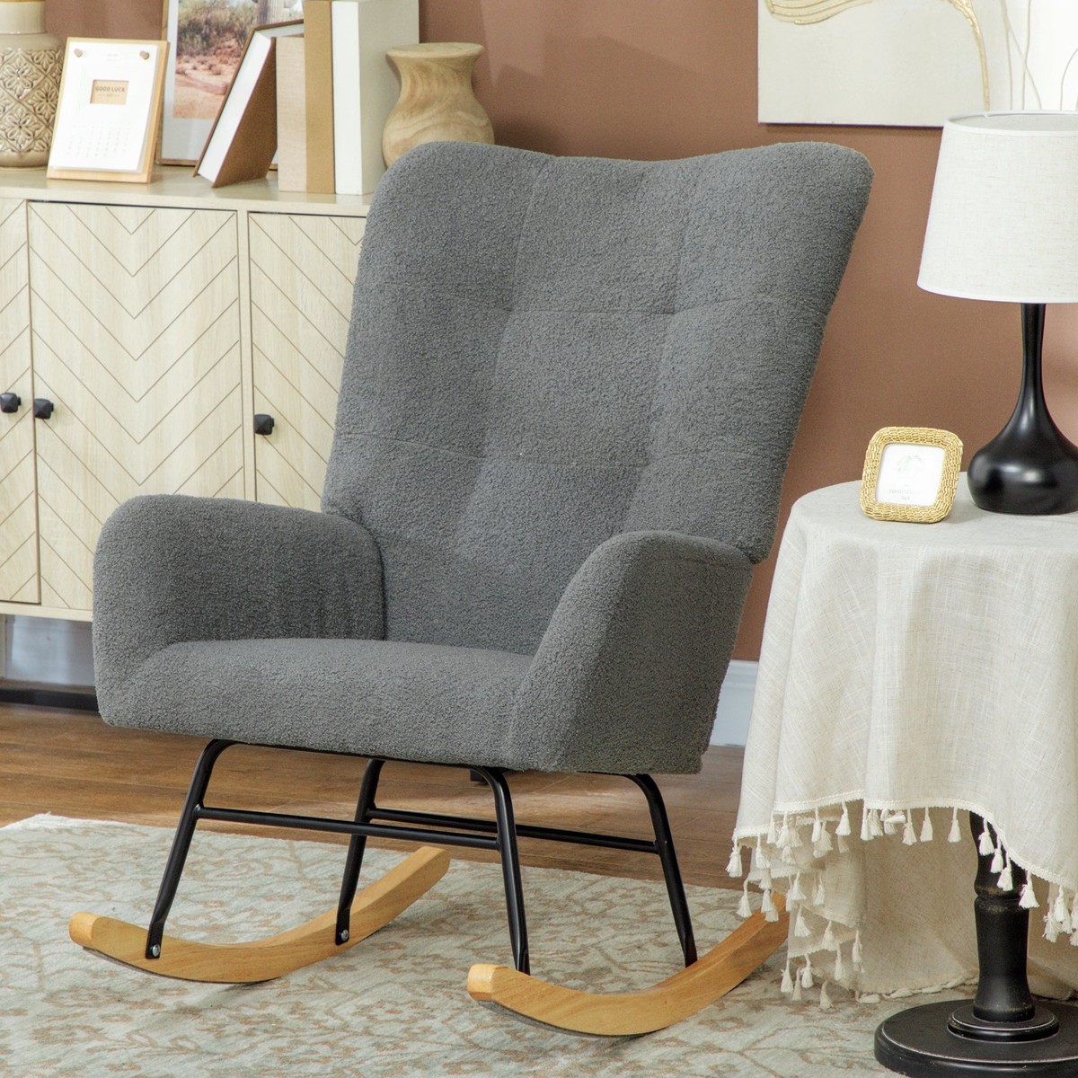 Teddy Fleece Rocking Chair - Grey