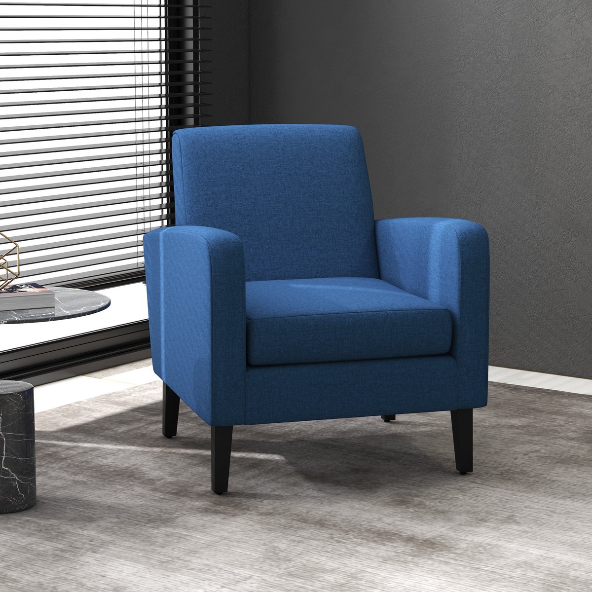 Boxy Armchair - Linen-Look, Blue