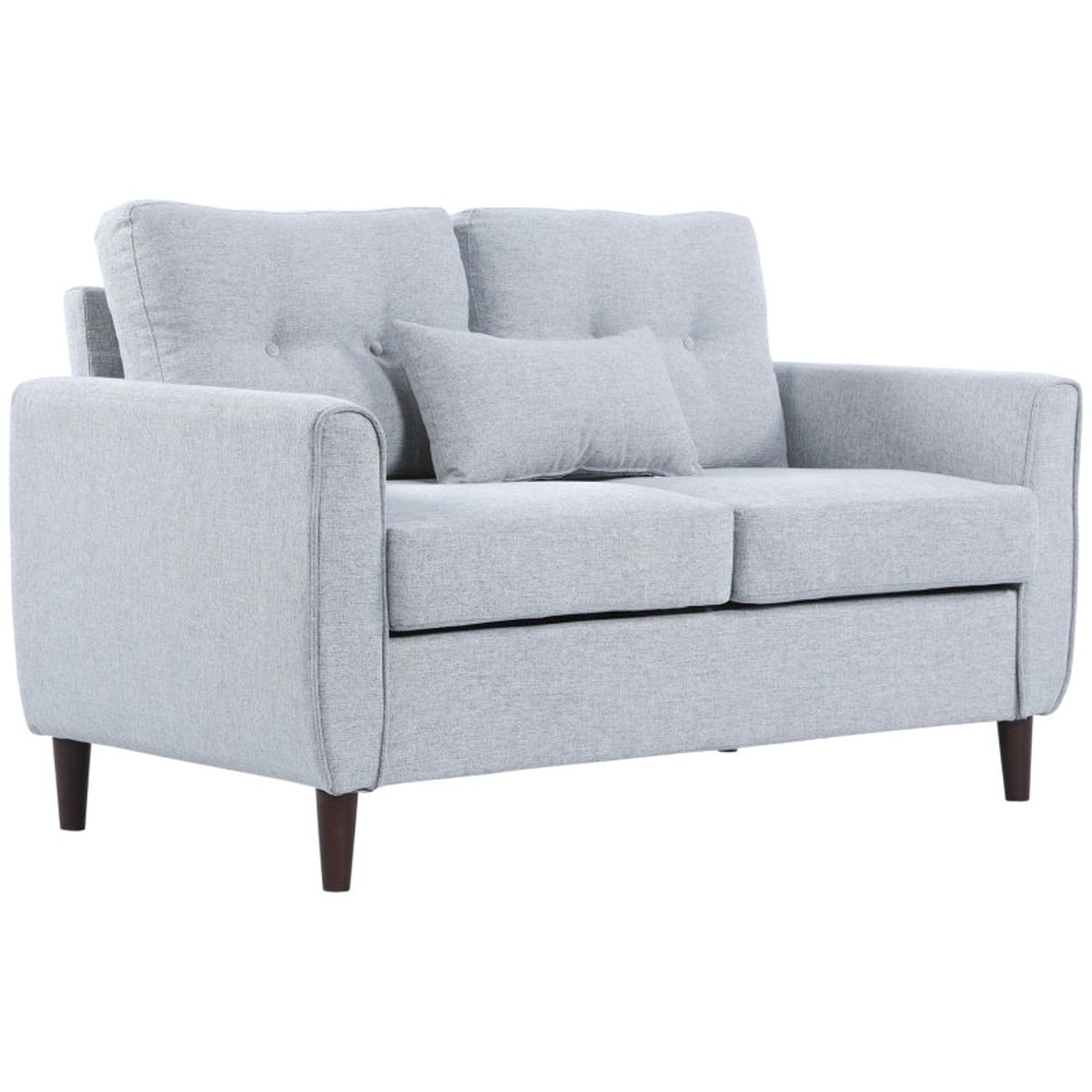 2 Seater Sofa, 140cm Tufted Love Seat with Wooden Legs, Light Grey Fabric