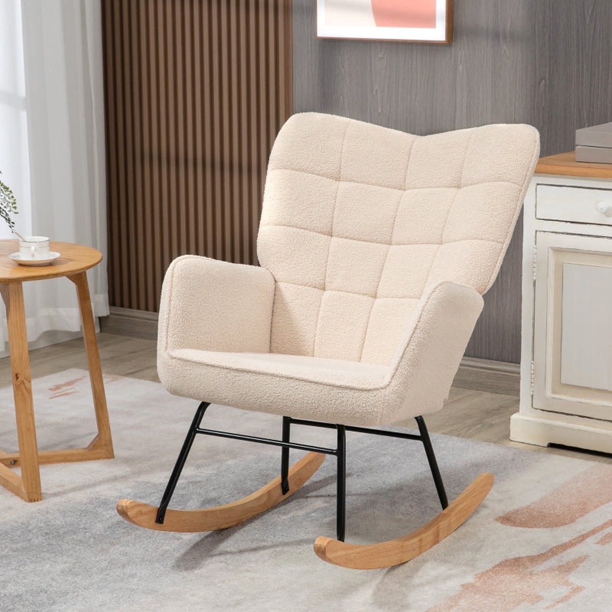 Berber Fleece Rocking Chair, Nursery Glider, Wingback, Beige
