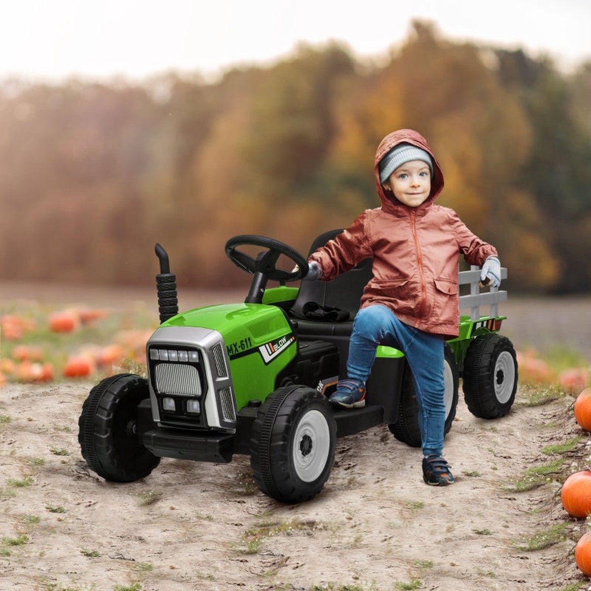 Ride On Tractor, Detachable Trailer, Remote Control, Music - Green