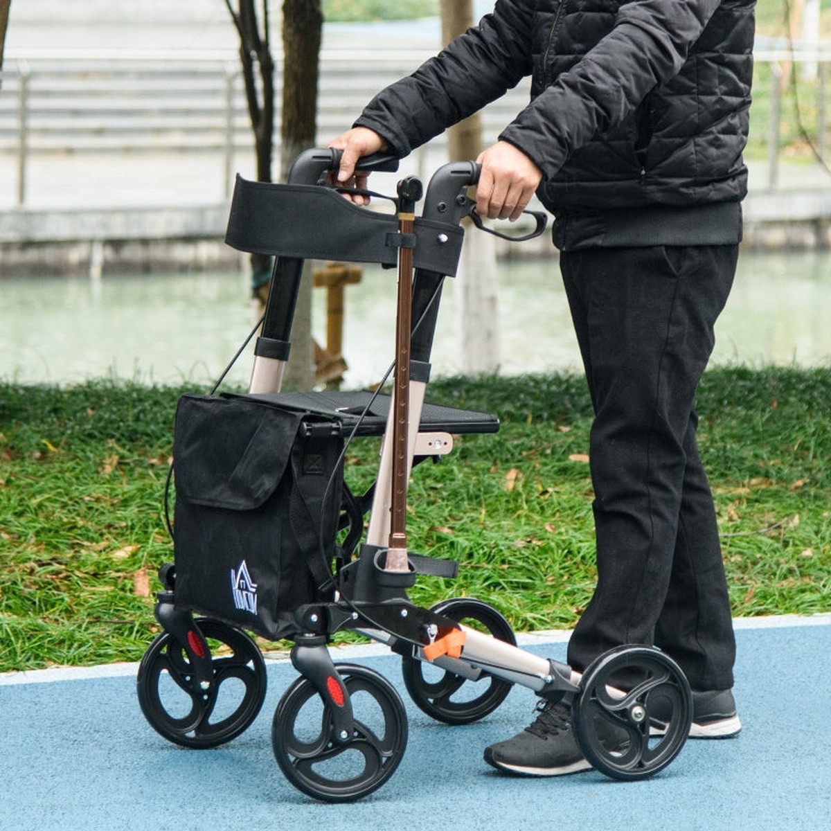 4 Wheel Rollator, Folding Mobility Walker with Seat and Brakes, Lightweight Aluminium, Gold Tone