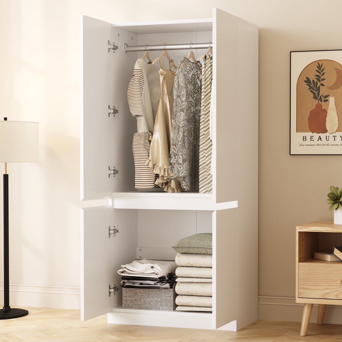 Wardrobe Double Door Large Storage 70x40x170cm, White