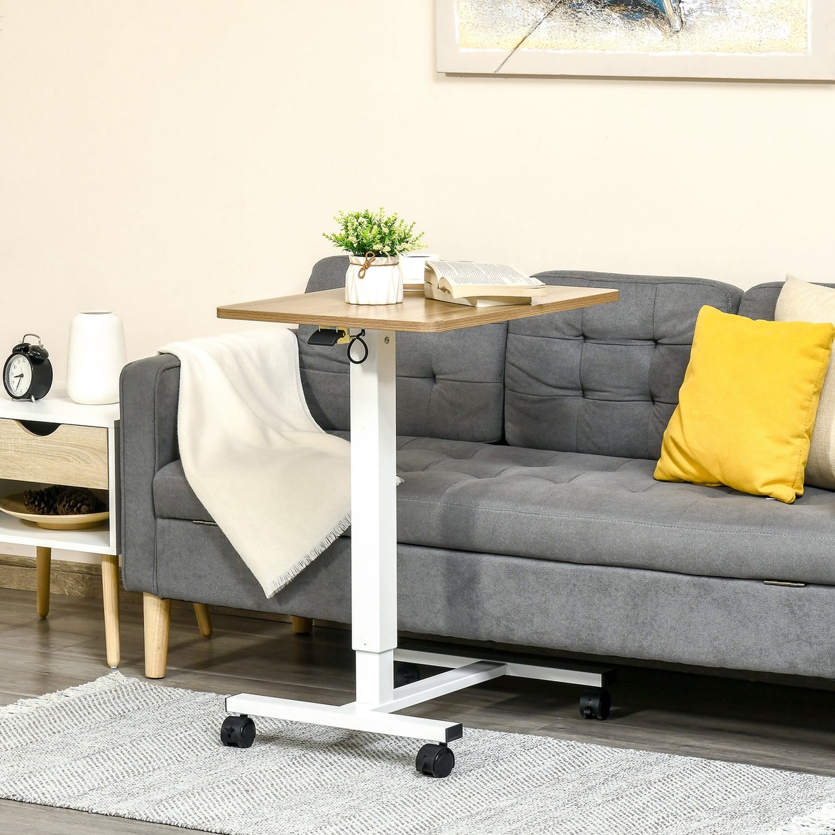 Sit-Stand Desk, Height-Adjustable C-Shaped Laptop Table 70-110 cm, Natural White