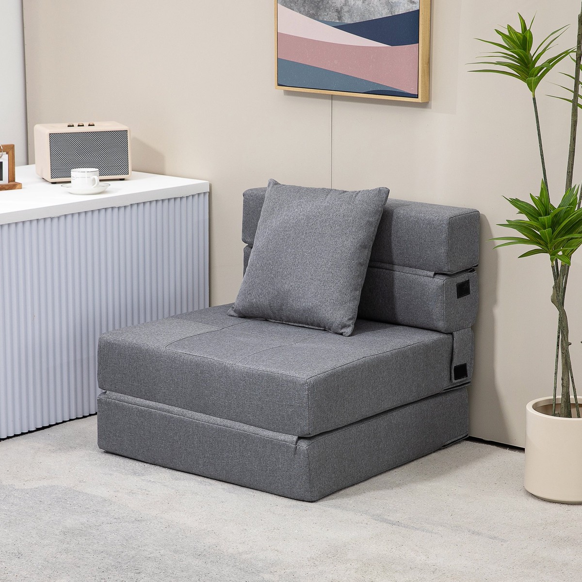 2-in-1 Sleeper Chair, Foldable Sofa Bed/Recliner, 100kg Capacity, Dark Grey