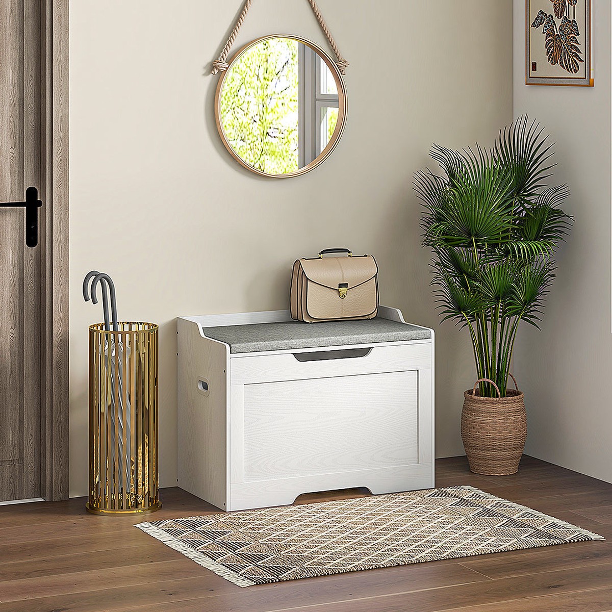 Storage Chest 103L Storage Bench Removable Seat Cushion, White
