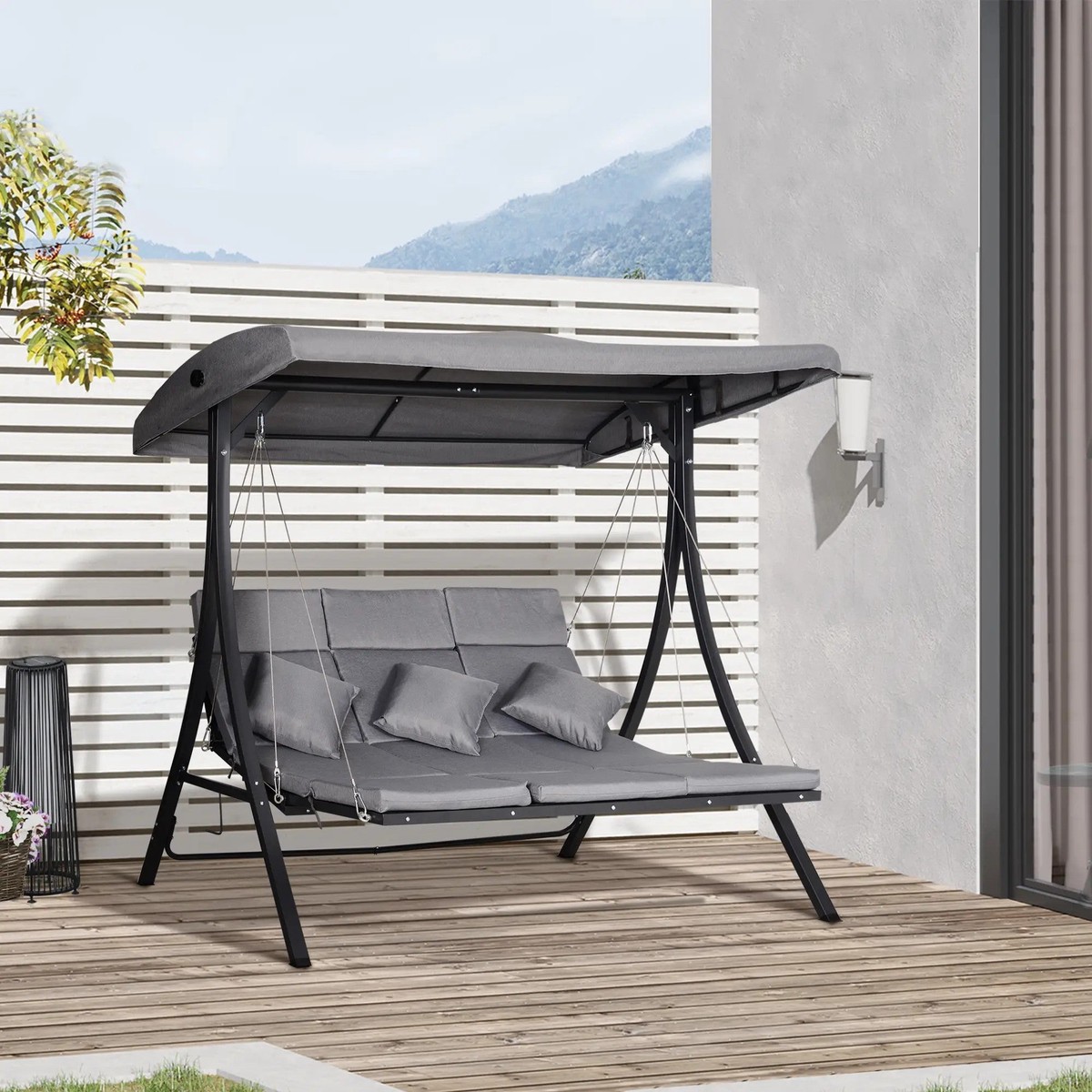 Hollywood Swing 3-Seater, Adjustable Sunshade Cushions, 270 kg Load Capacity
