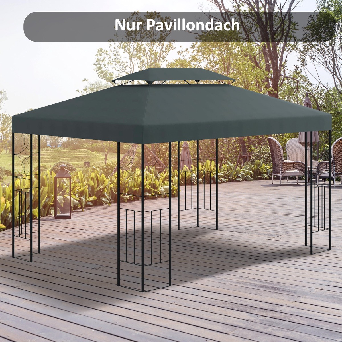 Replacement Roof Gazebo Garden Pavilion 3x4m Polyester Charcoal Grey
