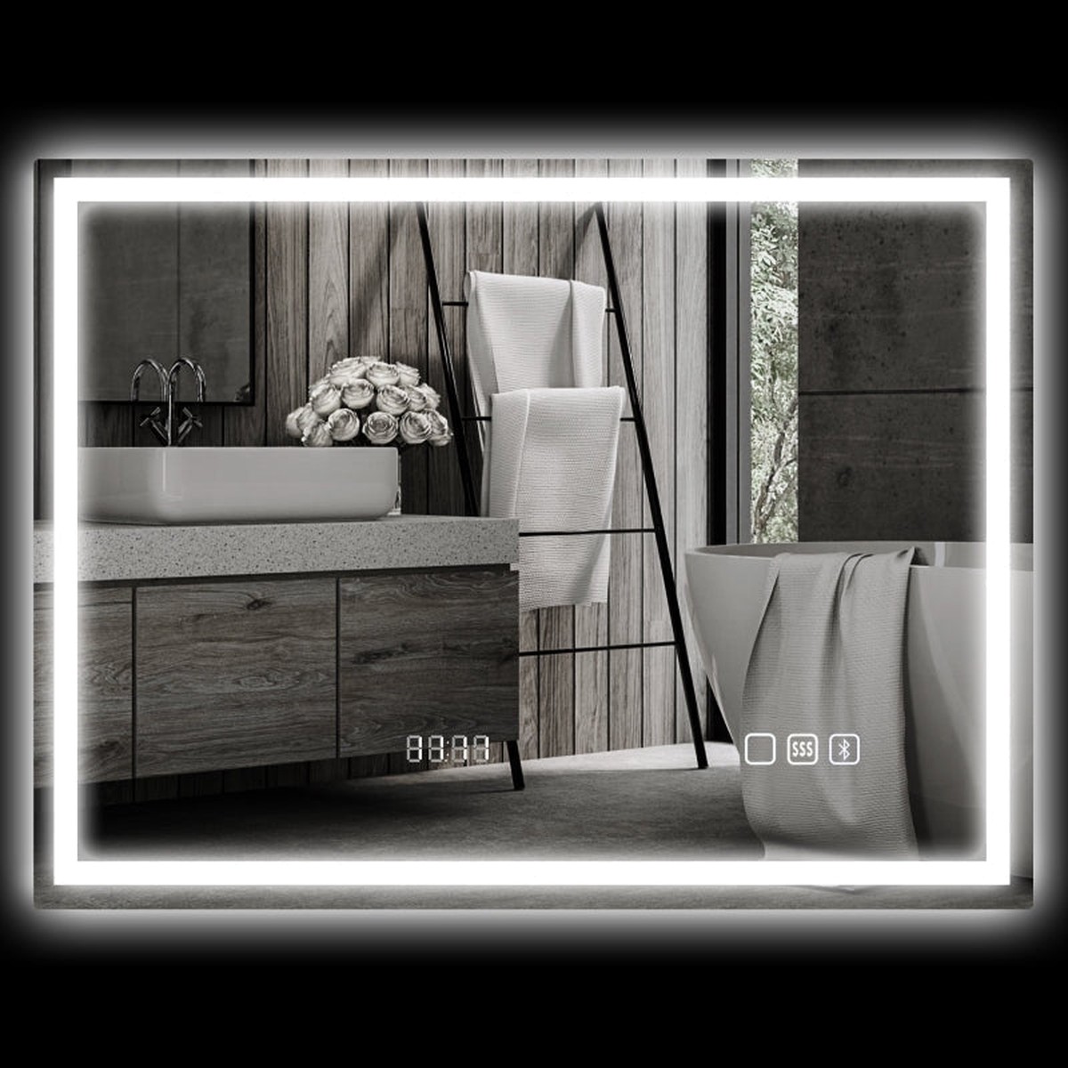 Bathroom Mirror LED Bluetooth Anti-Fog Touch Switch, 80x60cm, Silver
