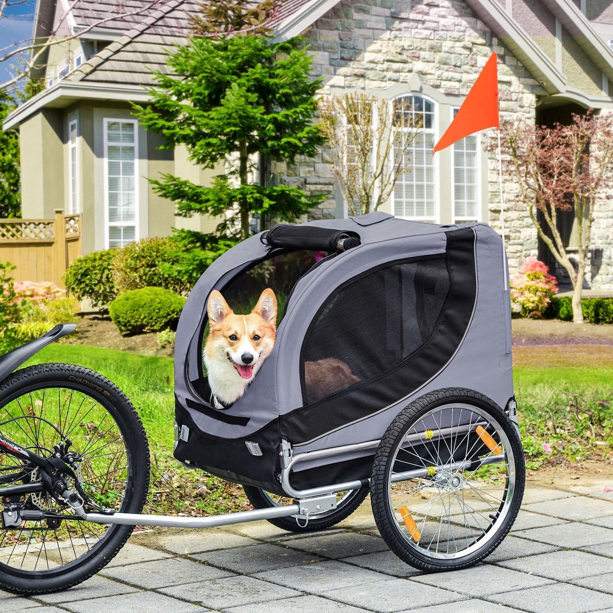 Dog Trailer Bicycle Transporter 130x73x90cm, Grey/Black
