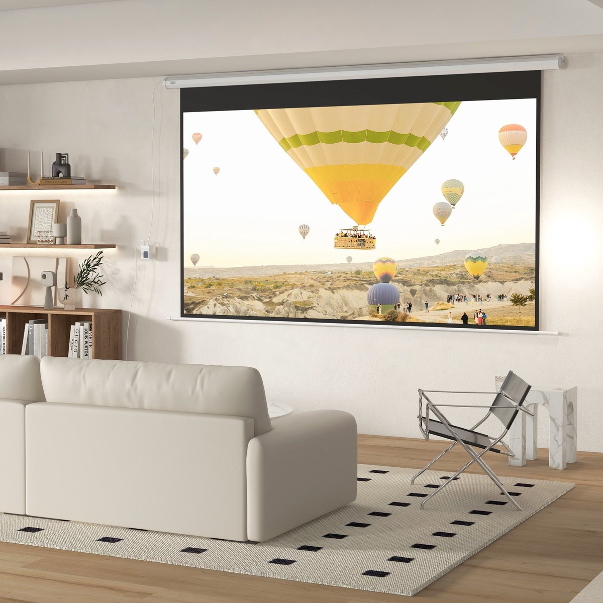 Electric Projector Screen 266x149cm 16:9 Remote Control Home Cinema, Metal White