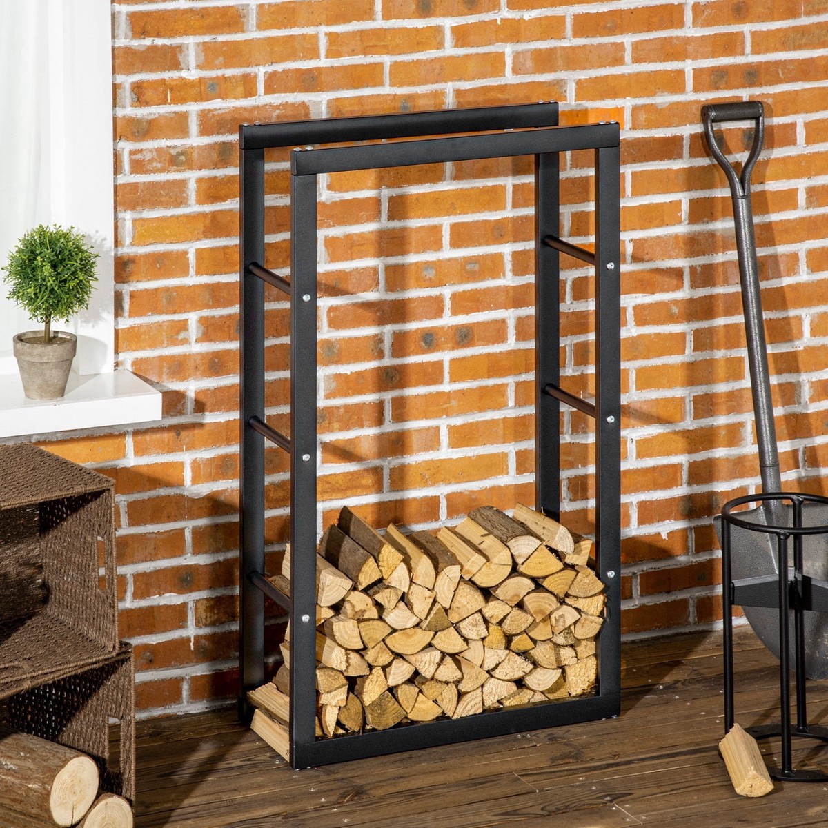 Firewood Holder Rack 100kg Capacity L60 x W25 x H100 cm Steel Black