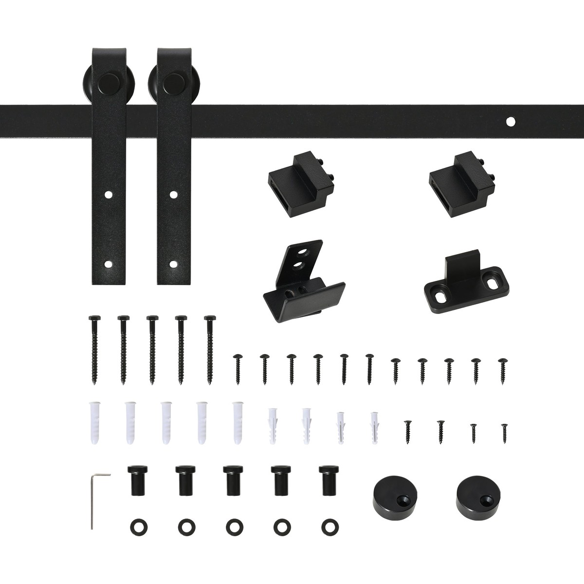 Sliding Door Hardware Single Track 200cm with Accessories, Carbon Steel Black