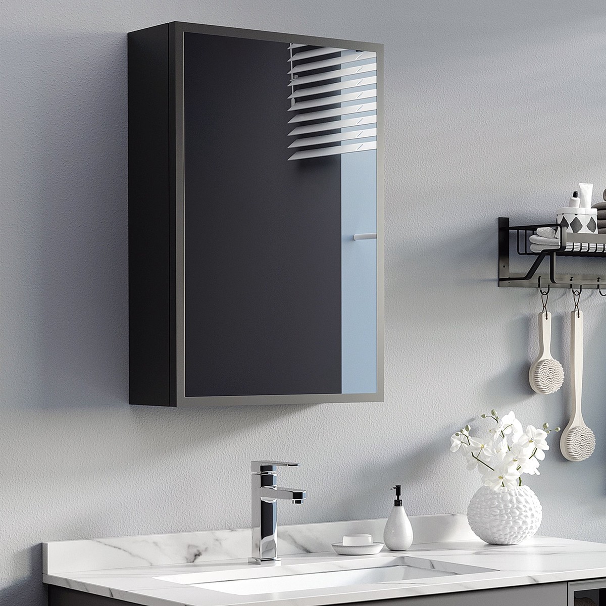 Wall-Mounted Mirror Cabinet, 3 Shelves 40x15x60 cm, Black
