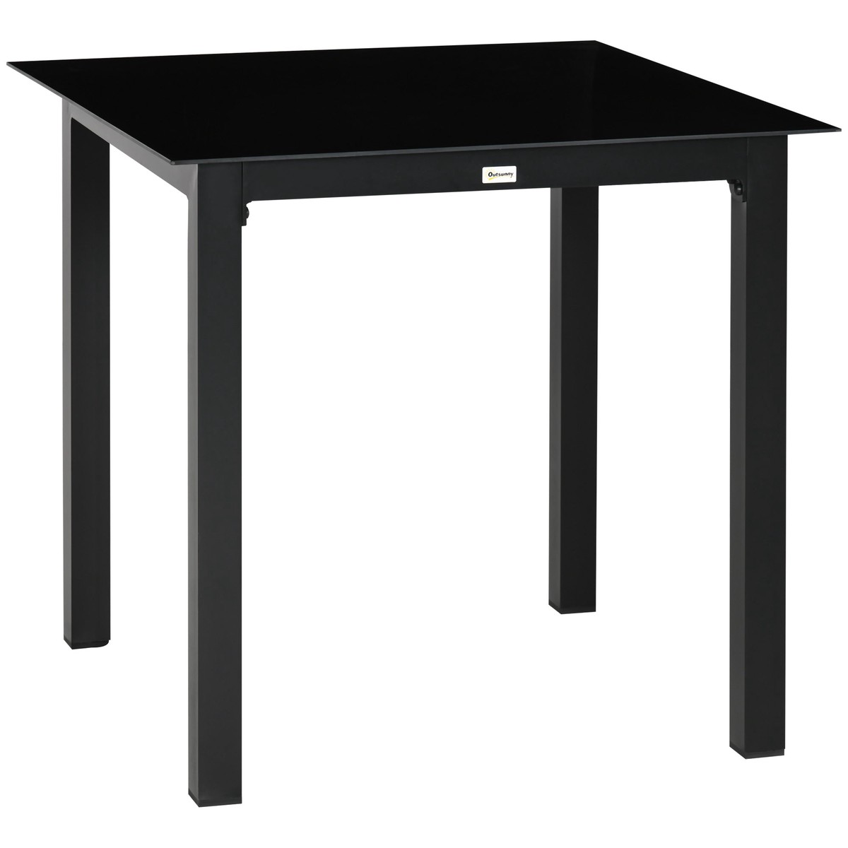 Square Garden Table 80x80cm, 4-Person Tempered Glass Top, Black Aluminum
