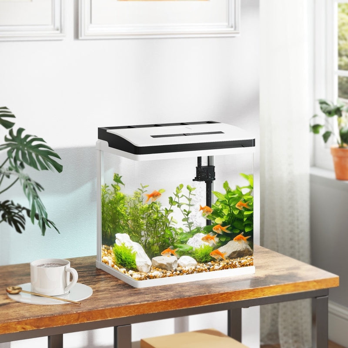 13L Glass Aquarium Fish Tank with Filter and LED Lighting, Glass