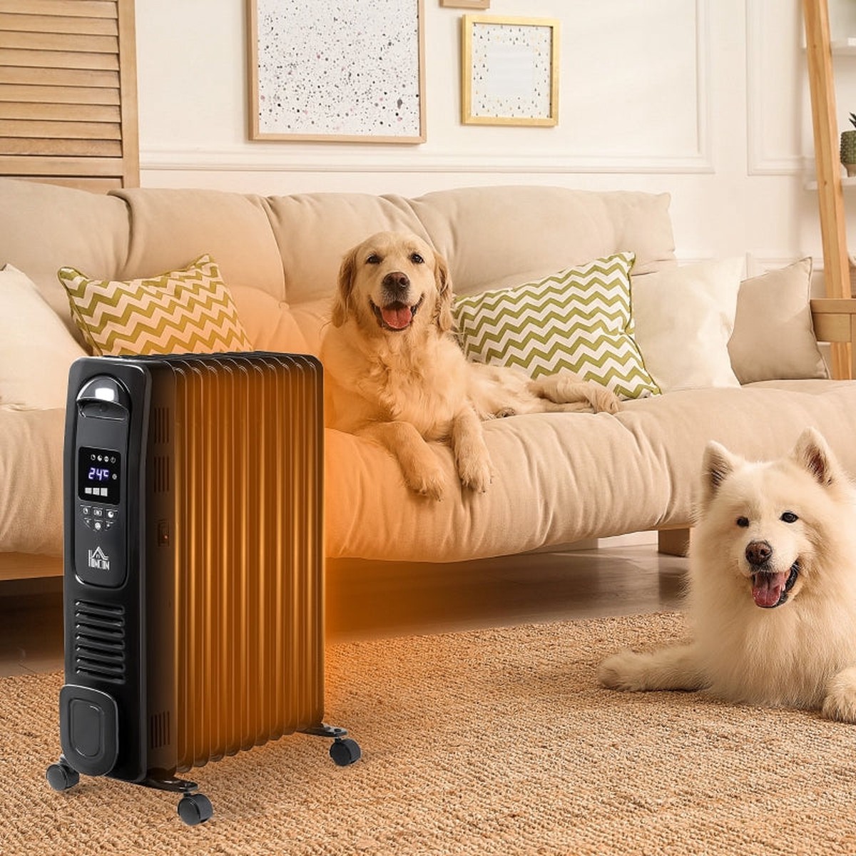 2500W Oil Filled Radiator, Digital Display 11 Fin Heater with Timer & Remote, Black