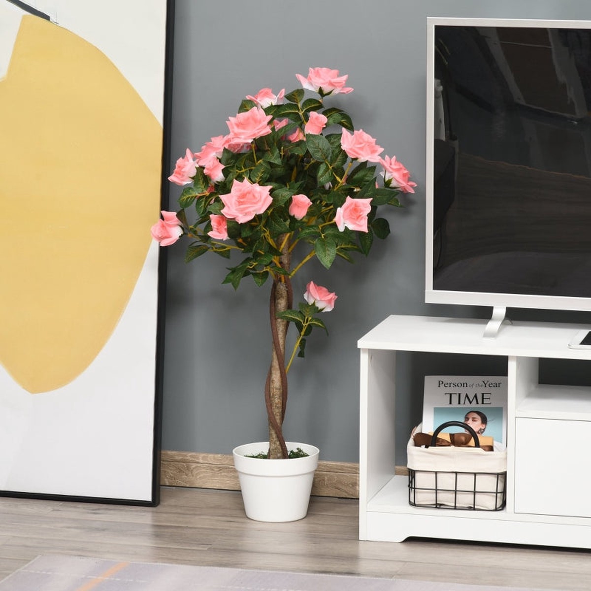 Artificial Rose Tree 90 cm Large Realistic Plant in Pot, Plastic