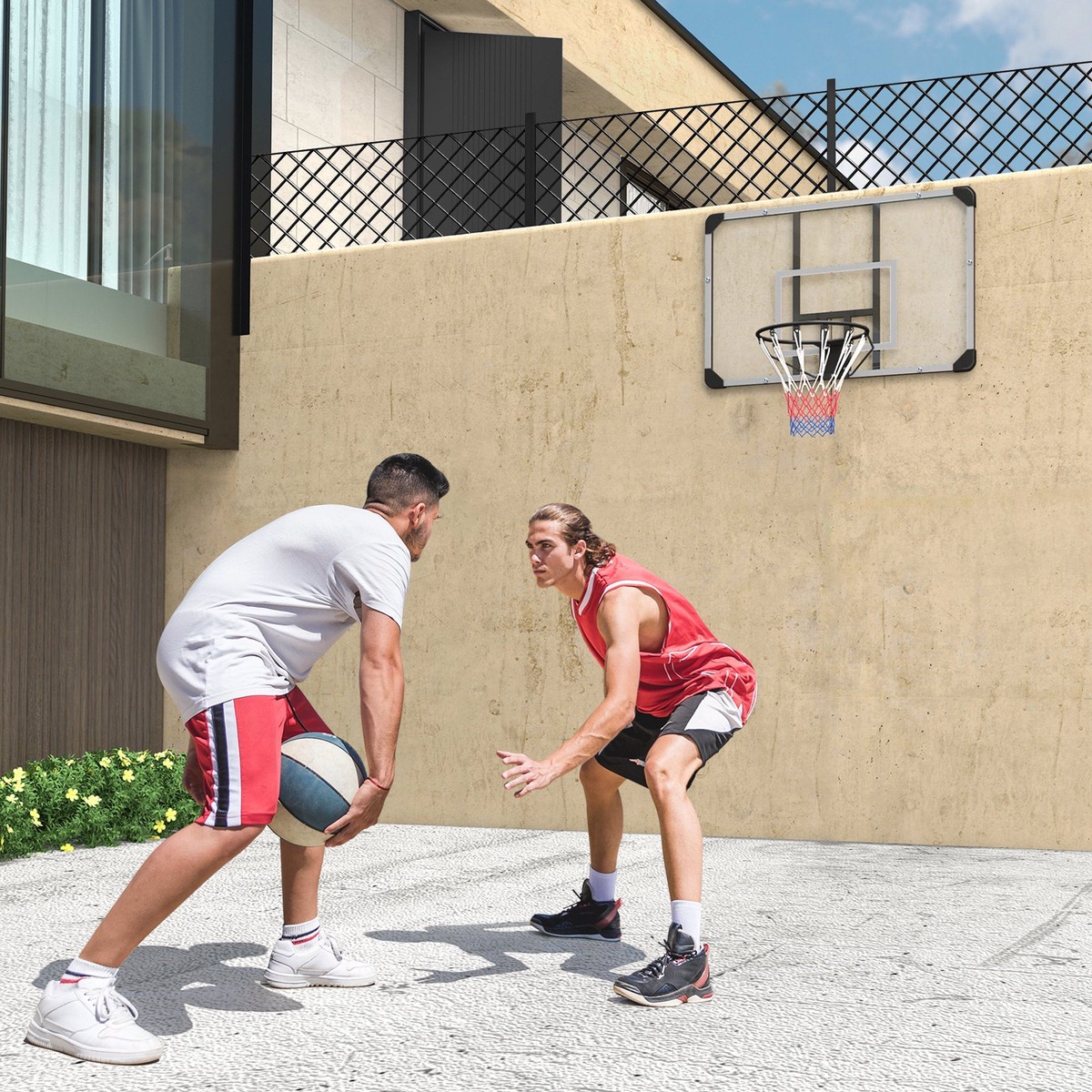 Basketball Hoop Wall-Mounted 113x61x73cm Outdoor Steel, Black