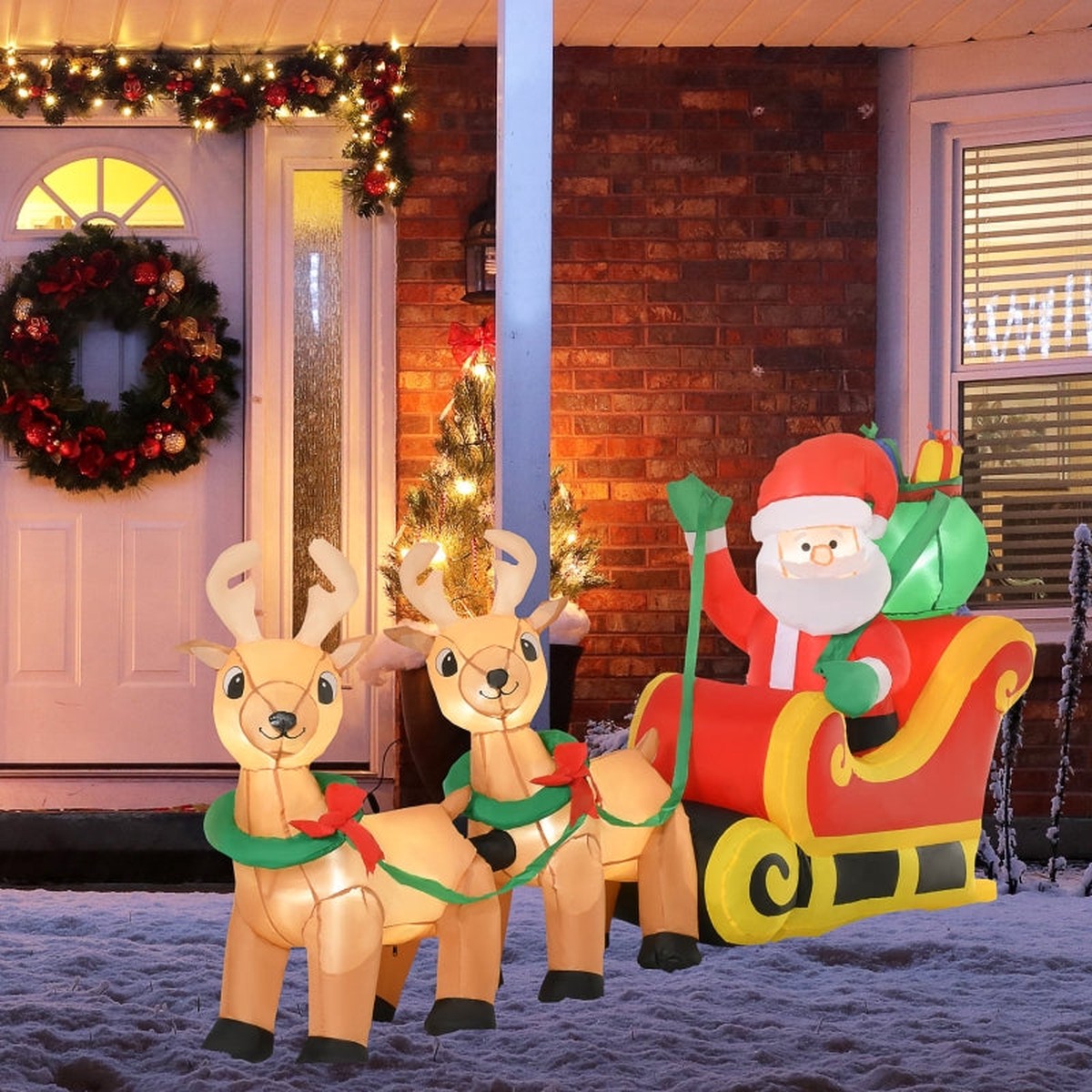 Christmas Inflatable Santa Claus on Sleigh, 8ft LED Lighted Decoration, Polyester