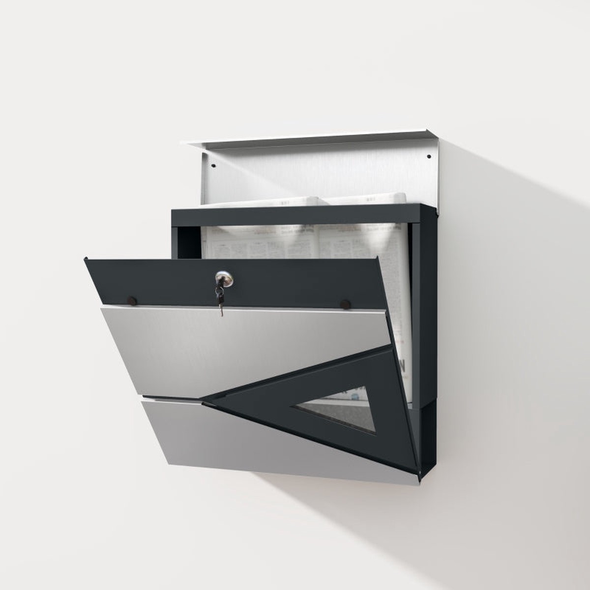 Wall Mounted Post Box with Viewing Window and 2 Lock Galvanised Steel Silver