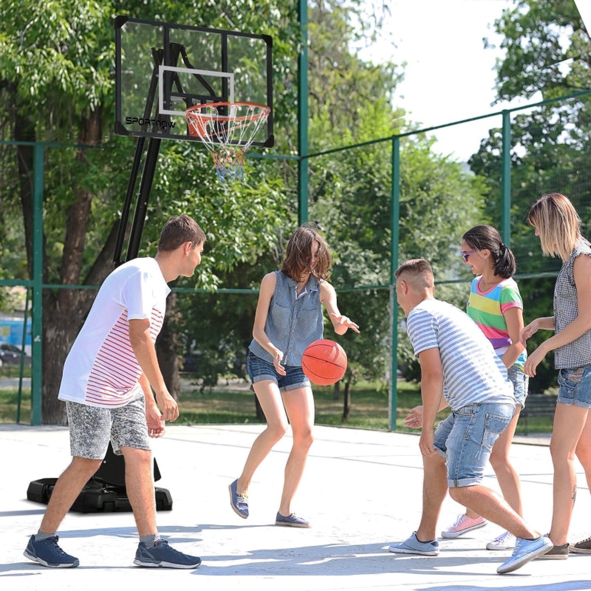 Basketball Hoop and Stand, Adjustable 2.4-2.9m, Weighted Base, Portable, Black