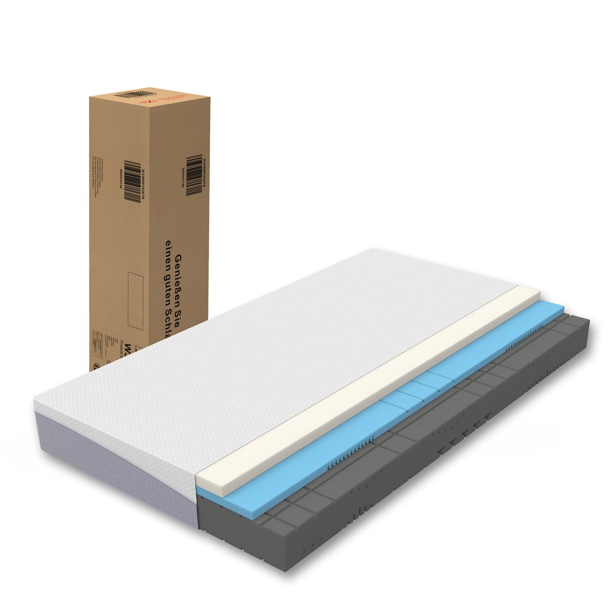 Foam Mattress 90x200cm, Oeko-TEX Certified, Medium Firmness, 20cm High - Gray/White