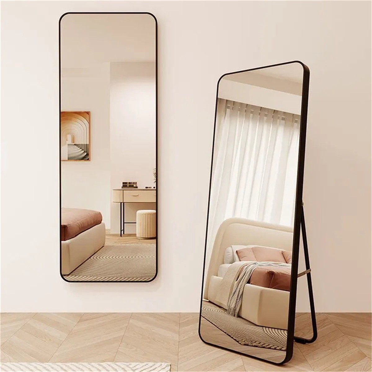 Full-length Mirror 45x155 cm, Shatterproof Freestanding/Wall-Mountable, Black