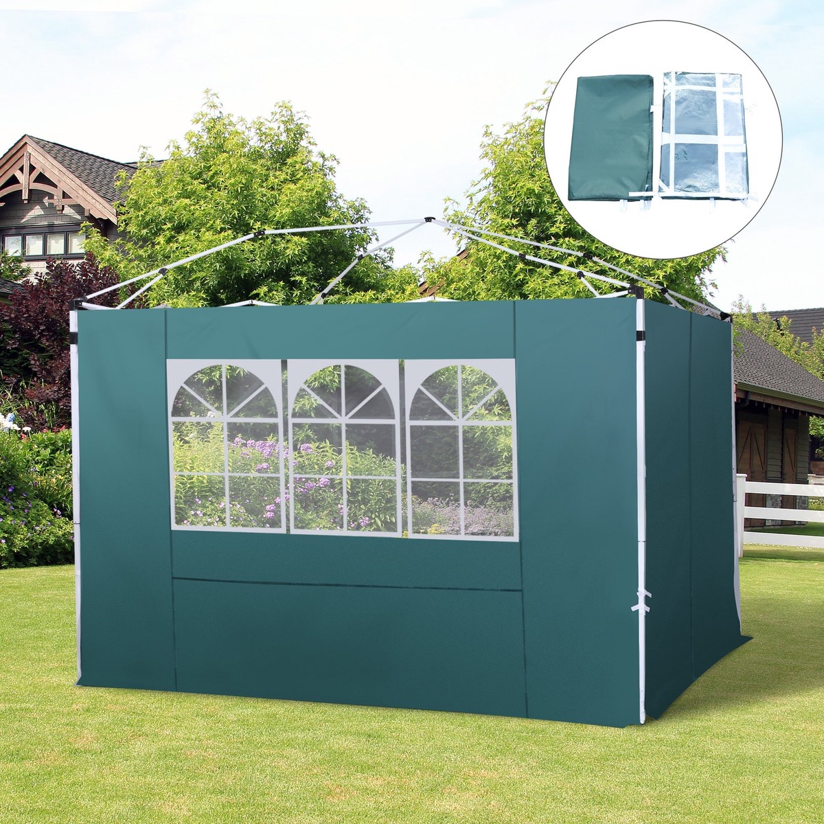 Gazebo Side Panel Wall with Window, 3 Meters, Dark Green