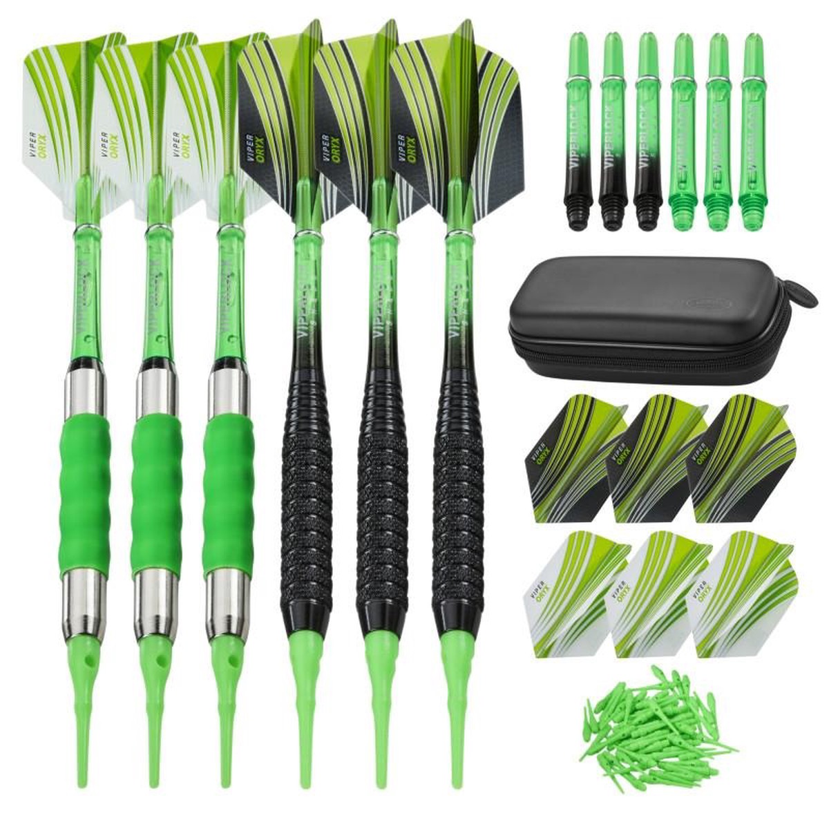 Casemaster Sentry Dart Case and Two Sets of Viper Soft Tip Darts 18 Grams Black/Green
