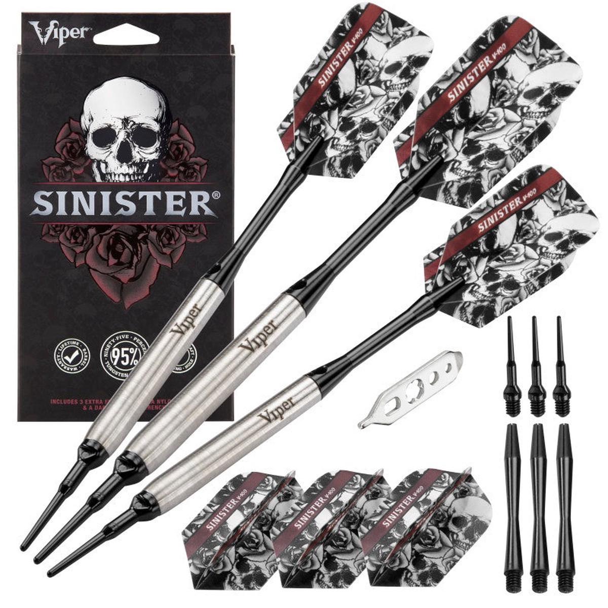 Viper Sinister Darts 95% Tungsten Soft Tip Darts Smooth Barrel 16 Grams