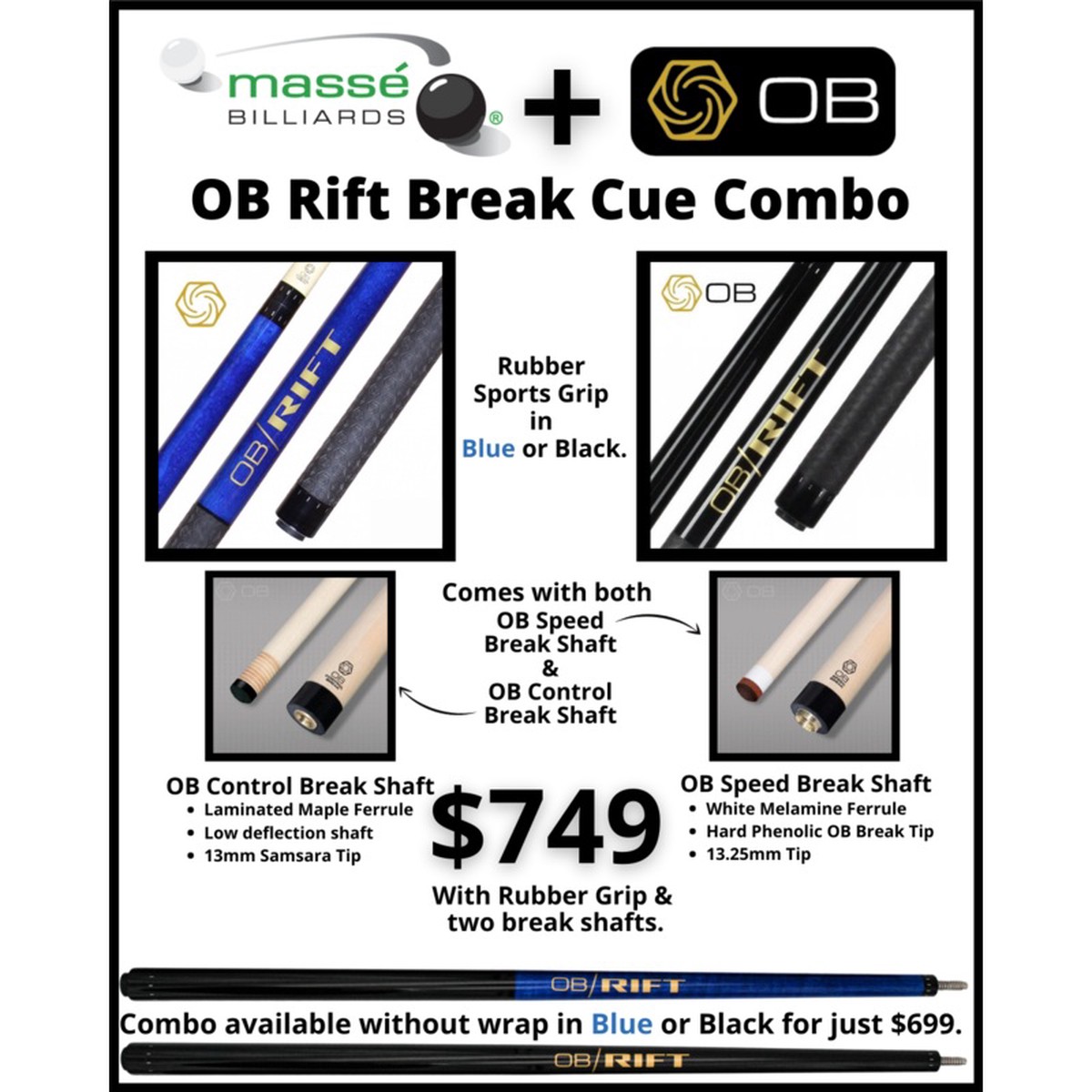 OB Rift Break Cue Rubber Grip Combo