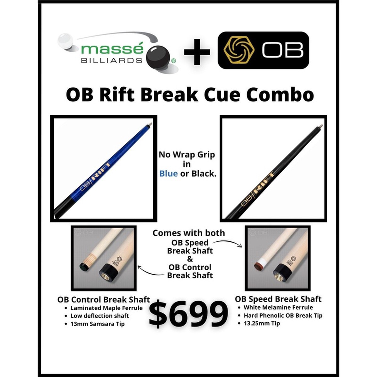 OB Rift Break Cue Wrapless Cue Combo