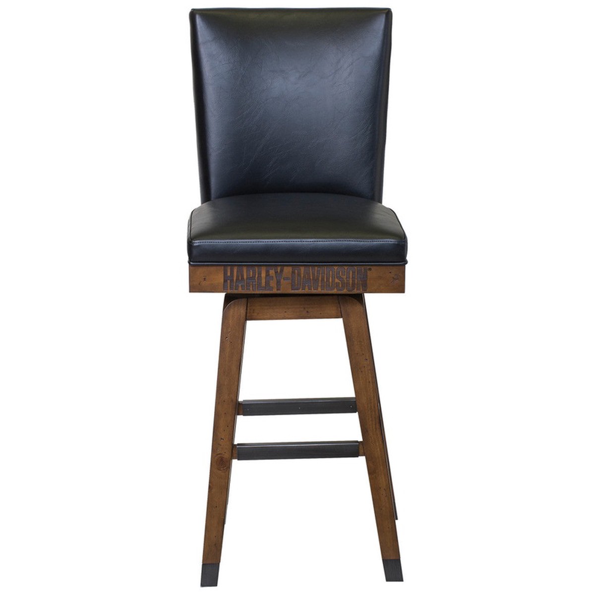 Harley Davidson Bar Stool - Bar and Shield Square Stool w/Backrest - Rawhide Brown