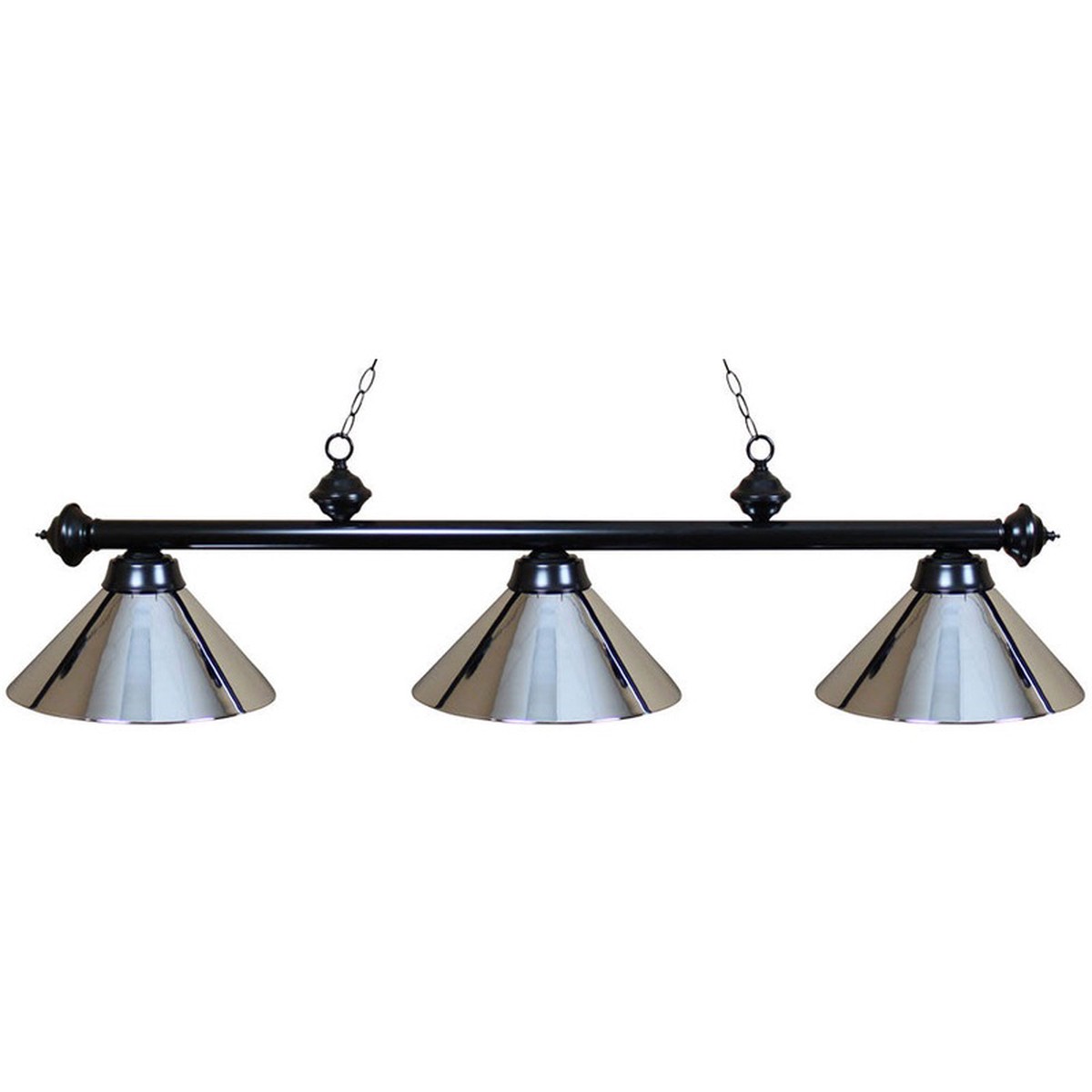 Ozone Black Pool Table Light with Brushed Chrome Shades