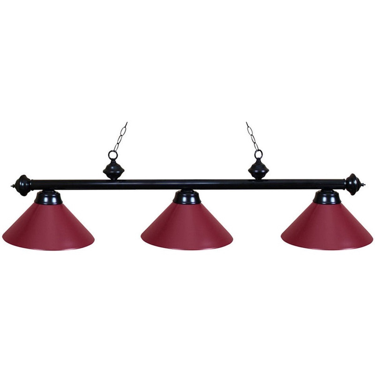 Ozone Black Pool Table Light with Burgundy Shades