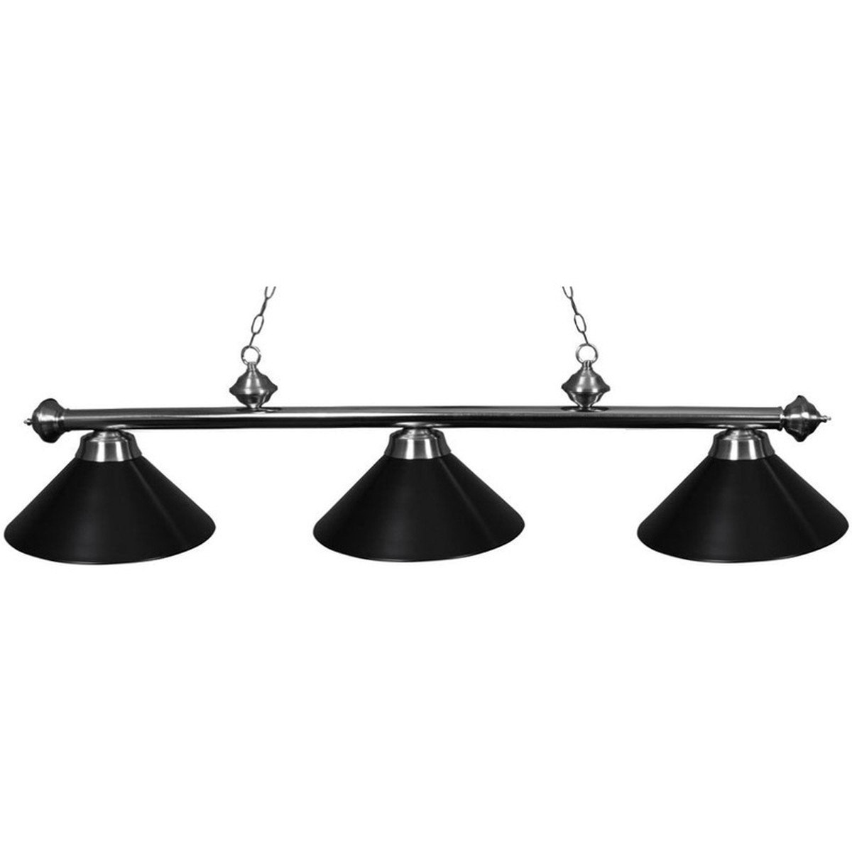 Ozone Brushed Chrome Pool Table Light with Black Shades